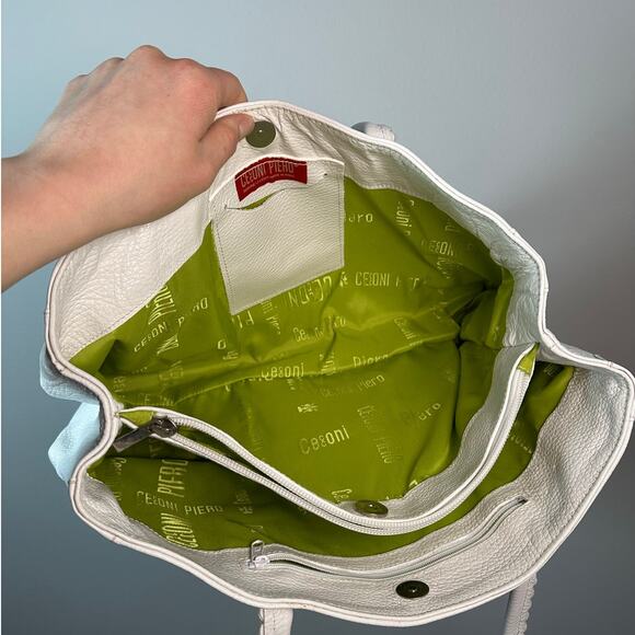 Vintage Cecconi Piero Leather Hand Painted Floral White Pebble Shoulder Bag - Picture 9 of 14